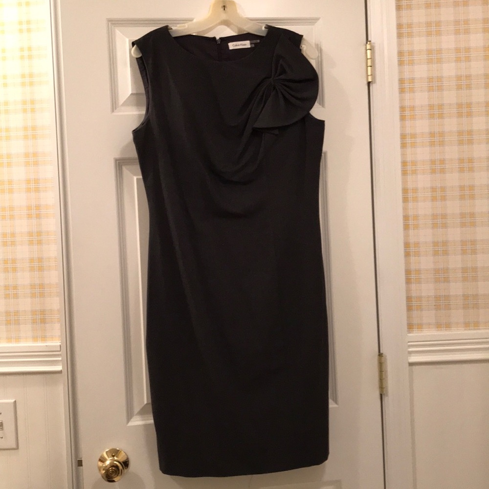 Grey Calvin Klein dress with gathered bow detail